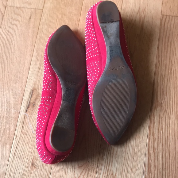 Aldo Red Suede Silver Studded Pointy Toe Flats | Size 8.5 - Picture 12 of 12